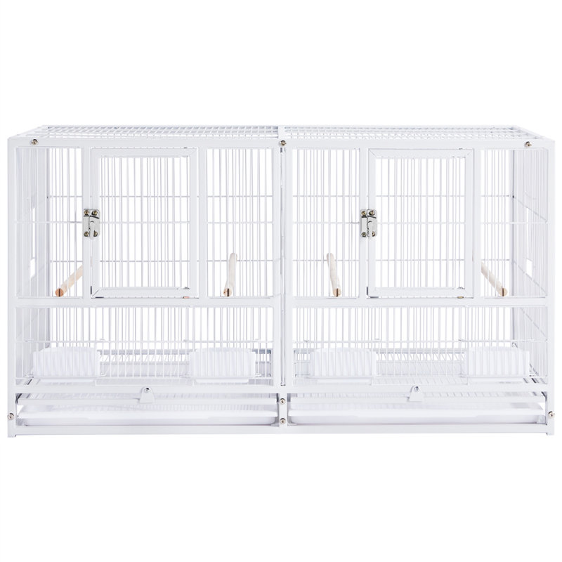 52.5cm Iron Flat Top Breeder Bird Cage with Perch, White