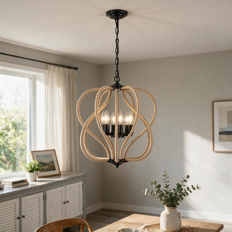  Luminaire suspendu corde 6 lumières