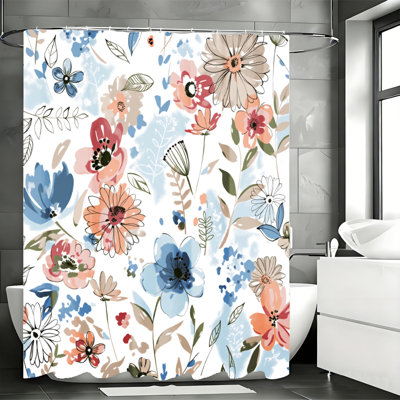 Floral Shower Curtain with Hooks Included