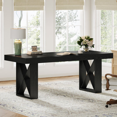 63'' Farmhouse Computer Desk with Thick Wood Top for Home Office