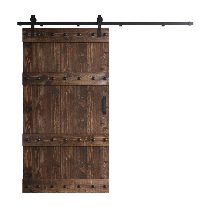 Castle Series 84'' Solid Wood Paneled Satin with Installation Hardware Kit Barn Door