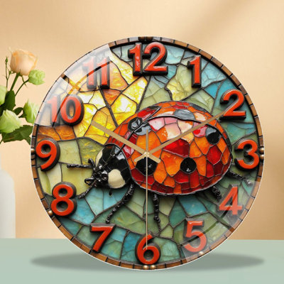 Horloge murale coccinelle en verre coloré 12 po