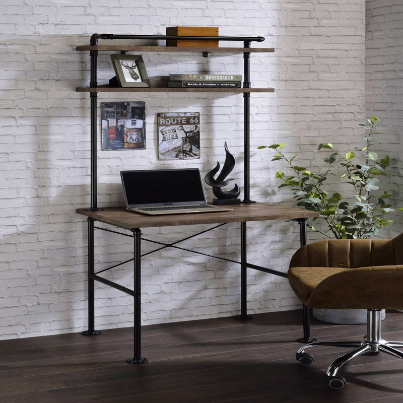 Writing Desk, Rustic Oak & Black 2-Shelf