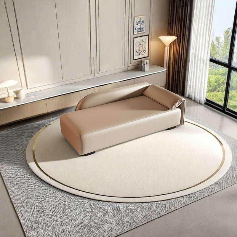 Fauteuil inclinable en cuir chic et rembourrage en éponge élastique, Similicuir beige, Accoudoir à droite (vu de face)