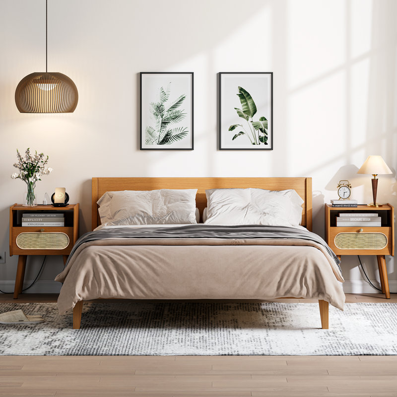 Mid Century Modern Rattan Nightstand Set of 2 | Wayfair