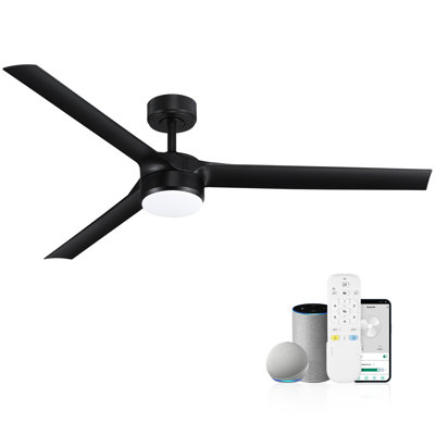 Ventilateur de plafond intelligent à 3 pales intérieur / extérieur avec lumière DEL, télécommande et contrôle WiFi / Alexa, moteur à courant continu silencieux, à intensité variable, pales réversibles