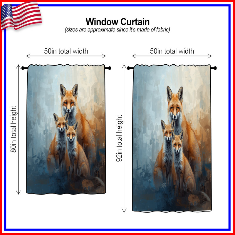 Rideaux de fenêtre Red Fox Family, 50" x 80" - 1 Panel, Transparent