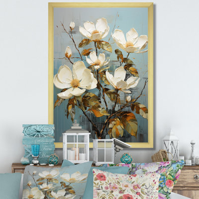 «White Green Magnolias Southern Charm Patchwork» sur toile