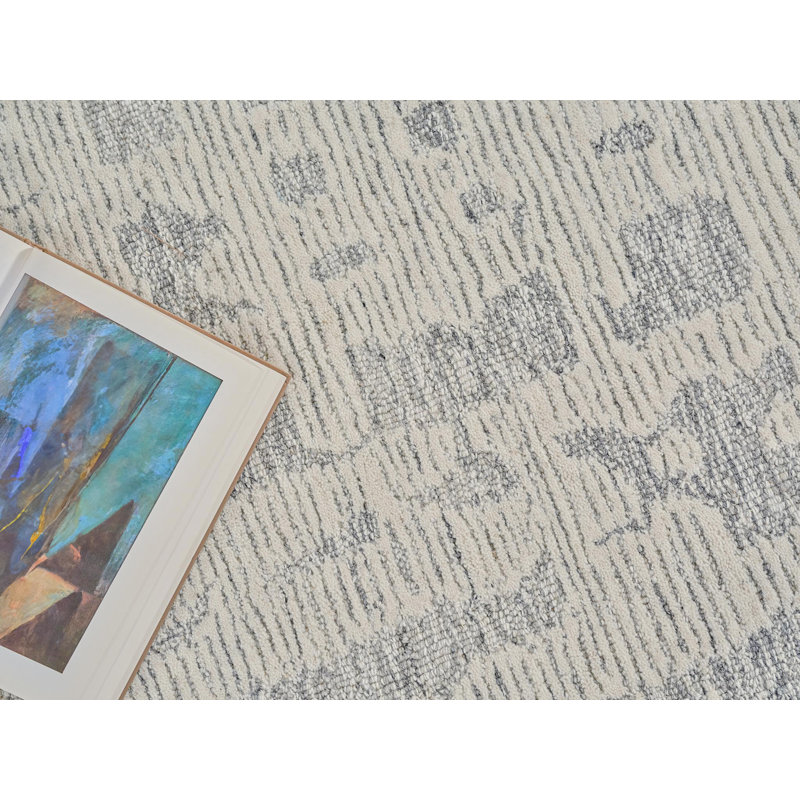 Exquisite Rugs Handmade Hand-Tufted New Zealand Wool On Canvas Natural Gray/Ivory Area Rug, Rectangle 12' x 15'