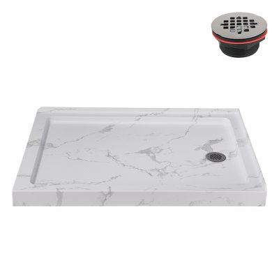 Base de douche en acrylique mat en marbre avec drain à droite Streamrain 48 po x 36 po Streamline