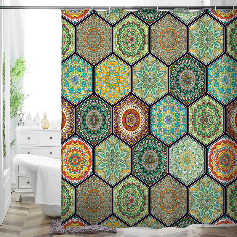 Geometric Shower Curtain with Hooks Included