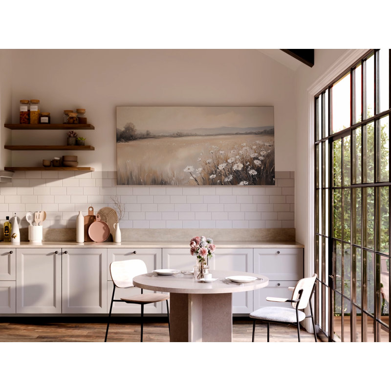 «Rustic Countryside Landscape, Wildflowers», art mural sur toile, H 30 po x l 60 po