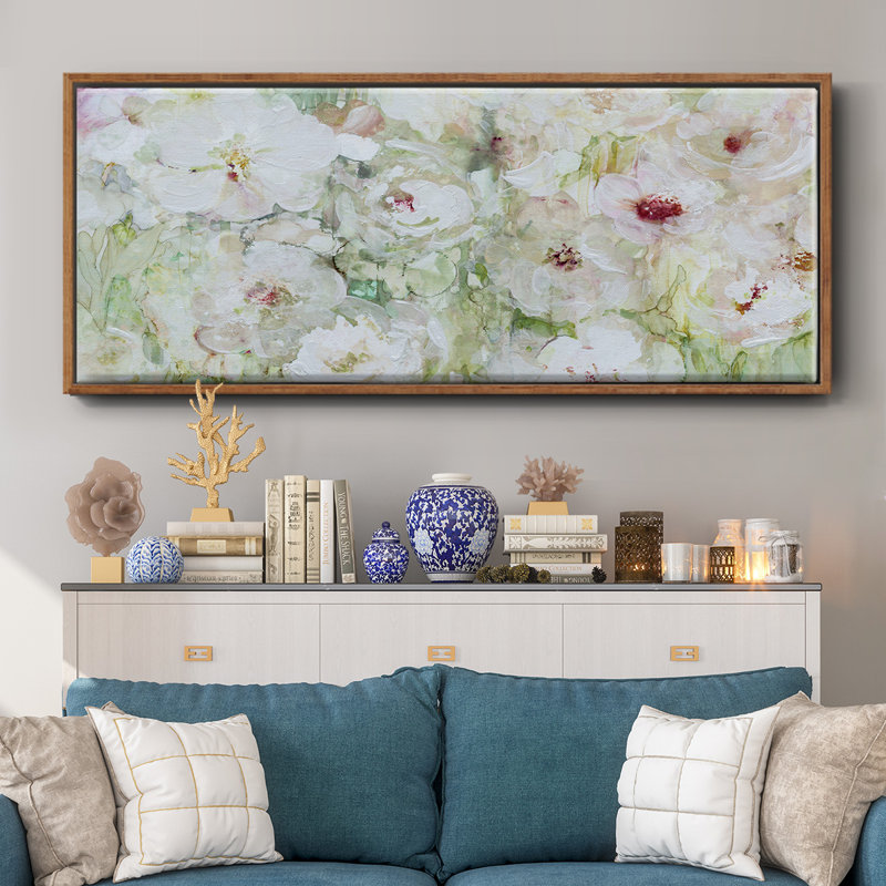 Jardin Blanc- Framed Canvas, 20" H x 50" W