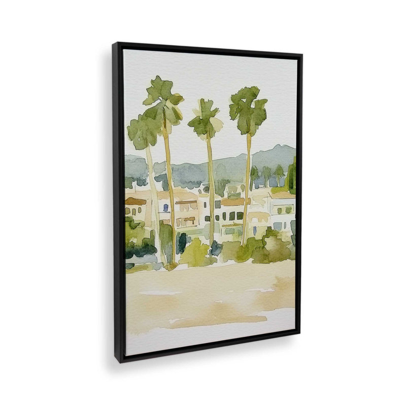Palmiers et maisons du désert I, impression, H 18,75 po x l 12,75 po, Noir satiné
