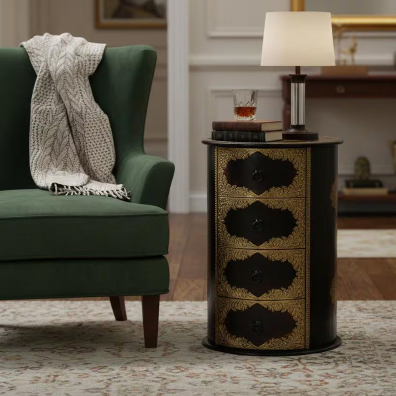 Solid Wood Nightstand With Brass