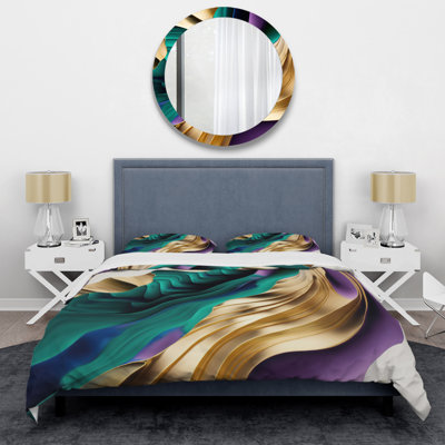 Purple, Green And Gold Bold Strokes III - Modern Duvet Cover Set