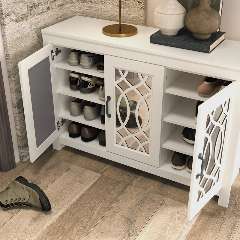 Armoire de rangement pour chaussures 16 paires Eleana, Ivoire ivoire