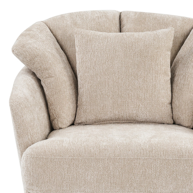 Lillyona Chenille Swivel Barrel Chairs, Light Khaki Chenille