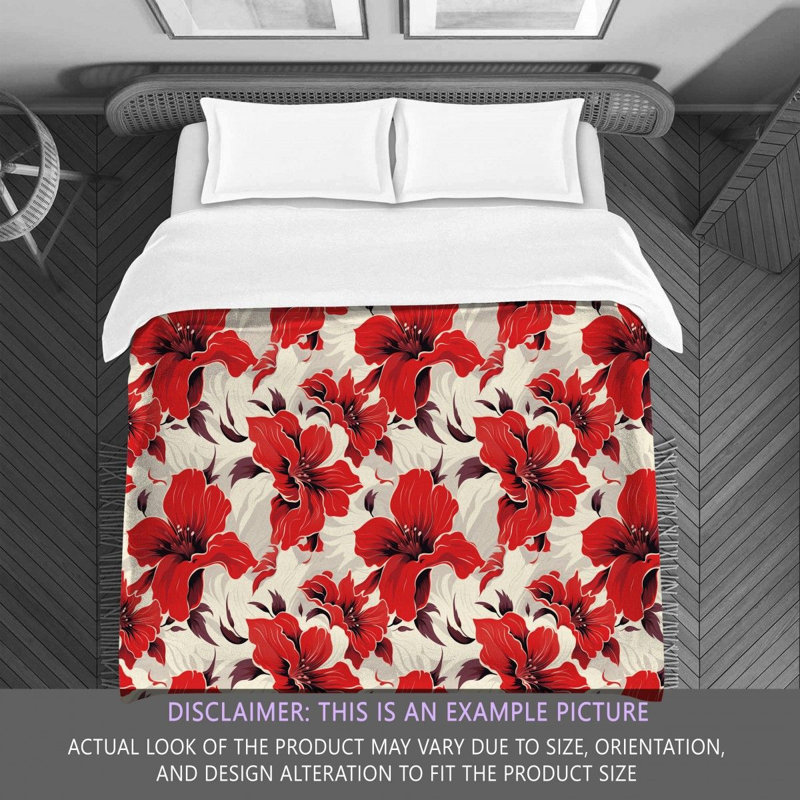 Polyester Floral Comforter, Queen Comforter, Red/White
