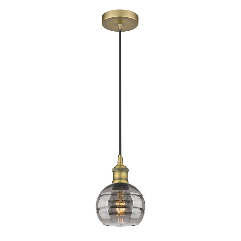 Luminaire suspendu 1 lumière Edison Bienes-616-G556, Gris fumée clair, H 7,88 po x l 5,88 po x P 5,88 po, Laiton brossé