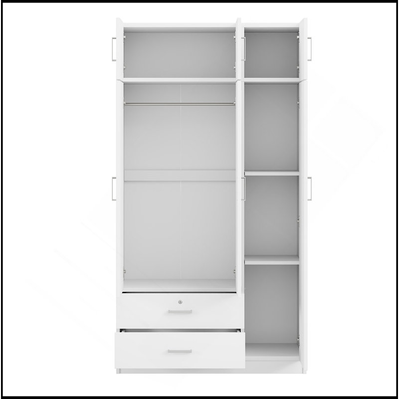 Armoire à miroir 3 portes avec 2 tiroirs et armoire supérieure, Blanc