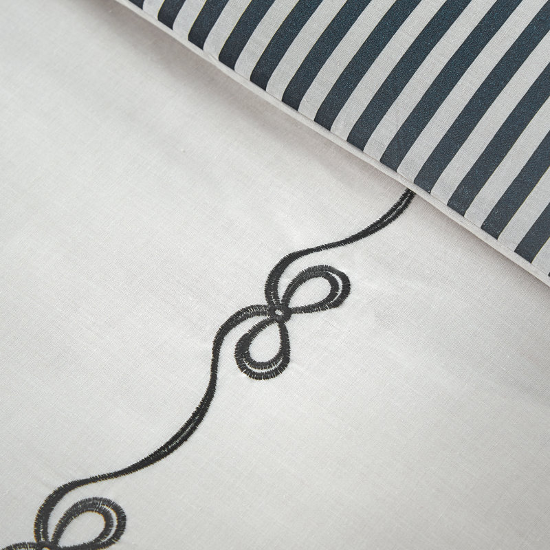 Bow Embroidery Duvet Cover Set, Double Bed (200 x 200 cm), Cream / Black