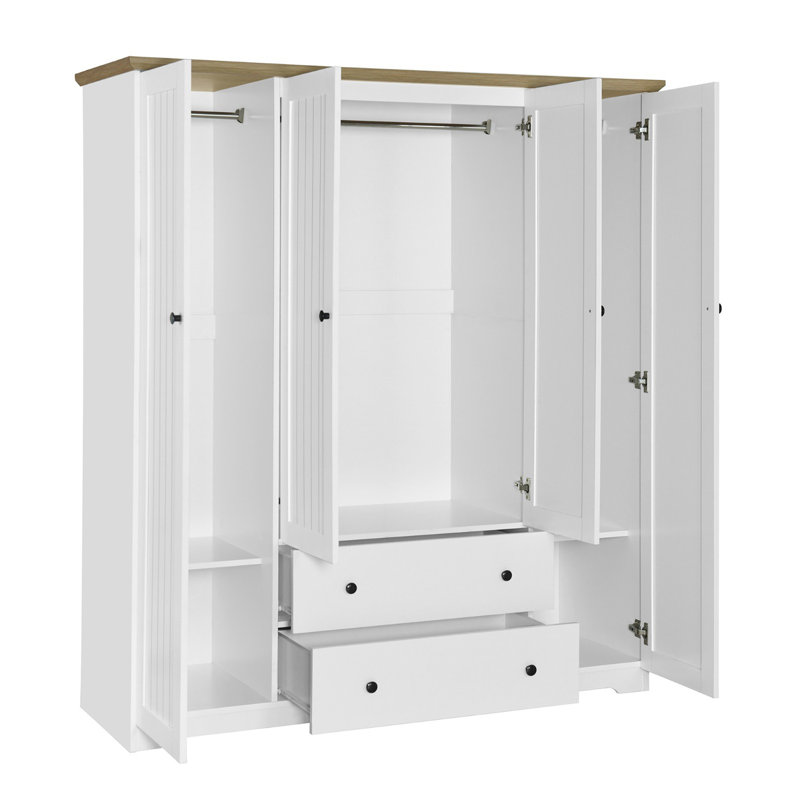Armoire penderie 4 portes avec 2 tiroirs