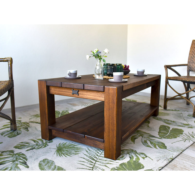 Desmon Solid Wood Four Leg Coffee Table with Storage