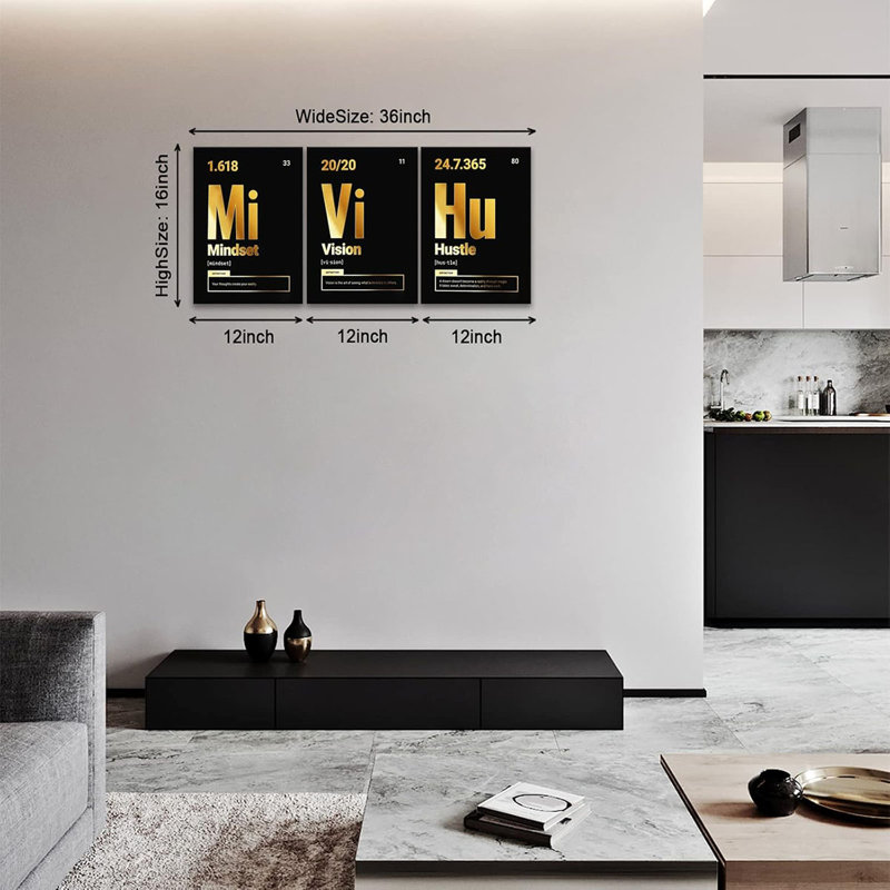 3 Piece Wrapped Canvas Print, Gold
