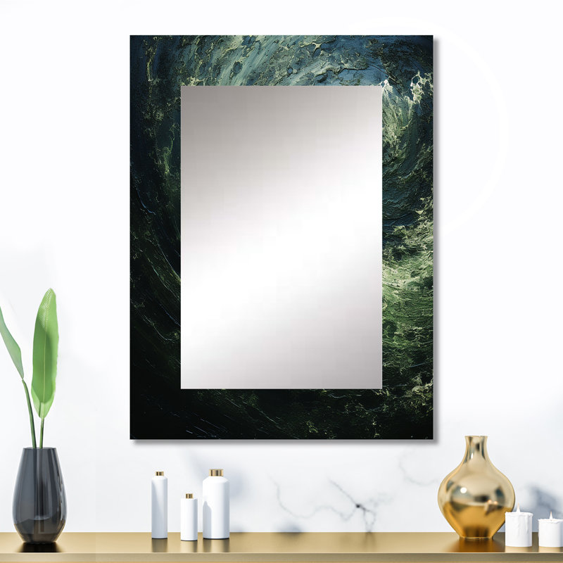 «Green» et «Green», spirales abstraites - miroir mural décoratif abstrait, 32 po x 24 po