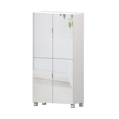 Armoire de rangement à chaussures à 8 niveaux avec porte miroir, 32 étagères à chaussures pour garde-robe dans le couloir, blanc