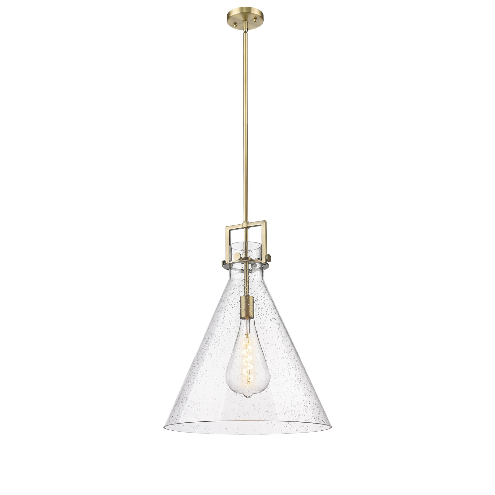 Coterie Single Light Glass Dimmable Pendant, Brushed Brass, Seedy, 22.75" H x 18" W x 18" D