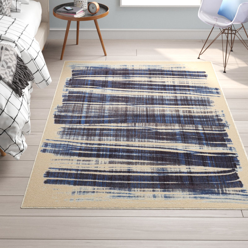 Tapis bleu marine / beige Bourge, Rectangle 7 pi 6 po x 9 pi 6 po