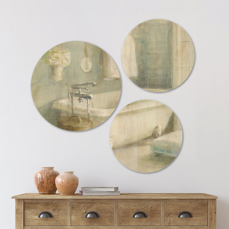 Ensemble de 3 cercles en bois pour salle de bain Designart «Pastel Bath I»
