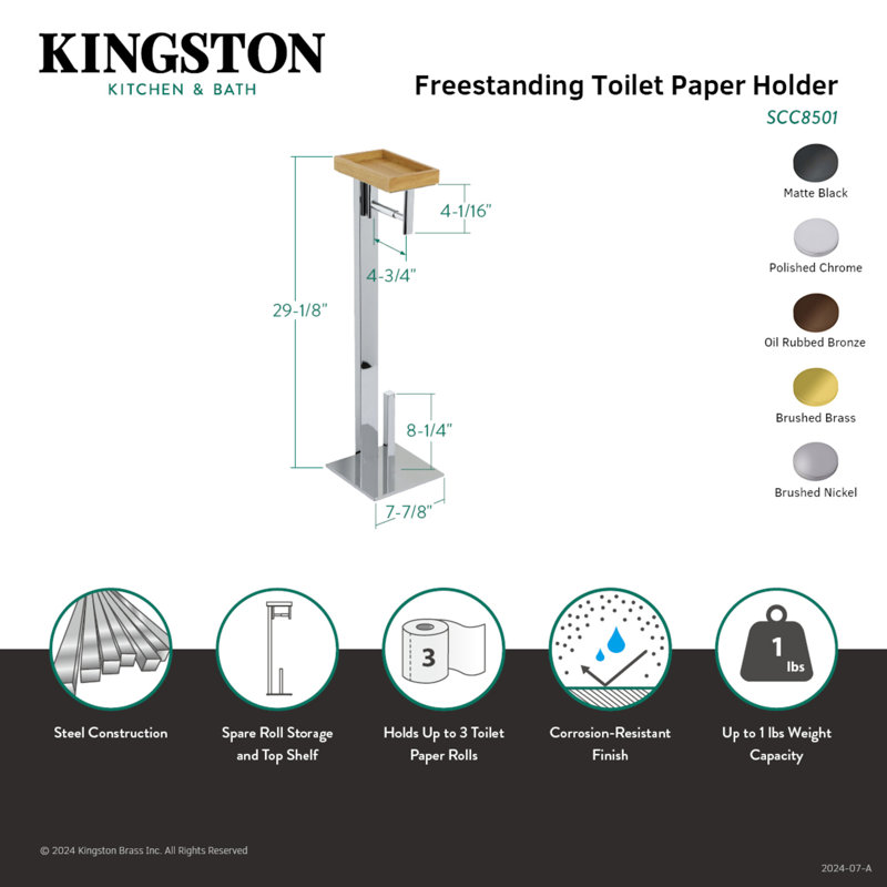 Edenscape Free Standing Toilet Paper Holder, Brushed Nickel