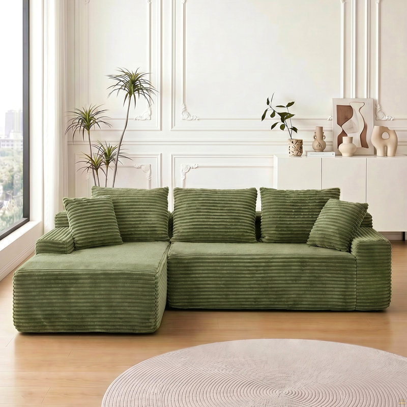 Canapé modulaire pour canapé modulaire avec méridienne 95 po, Green Fabric, Left Hand Facing