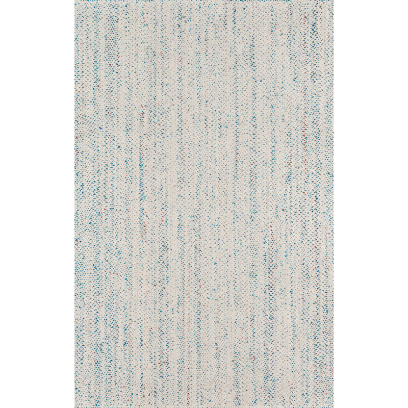 Tapis bleu / blanc en coton / soie / laine, Rectangle 9 pi 6 po x 13 pi 6 po
