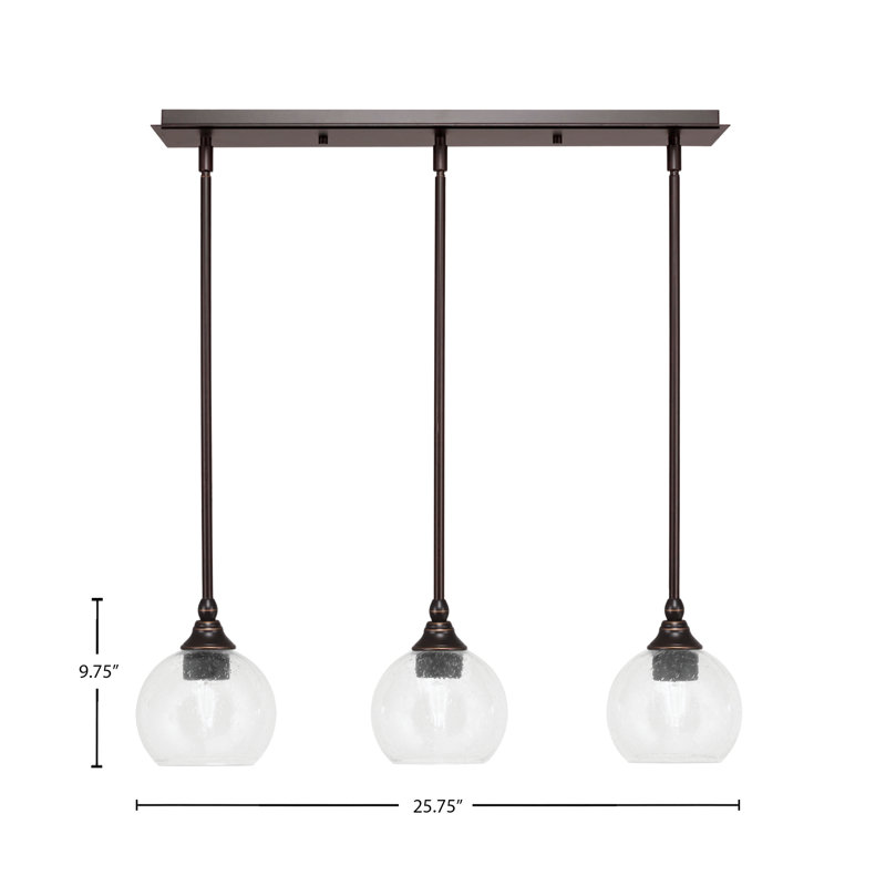 Luminaire suspendu linéaire 3 lumières, H 7,25 po x l 25,75 po x P 5,75 po, Transparent, Bronze huilé