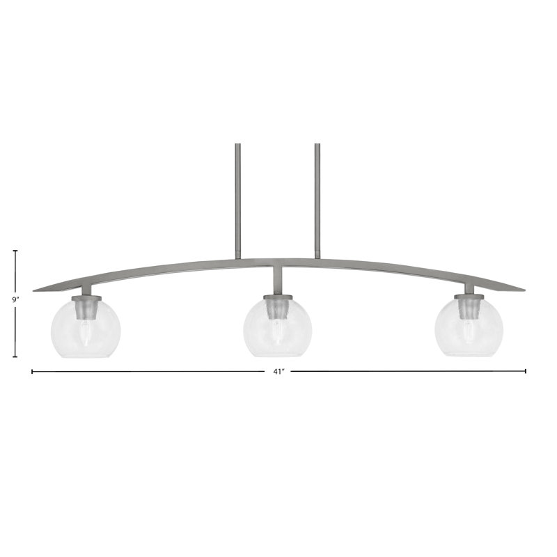 Luminaire pour îlot de cuisine 3 lumières kurve au fini graphite avec verre à bulles de 5,75 po, Transparent