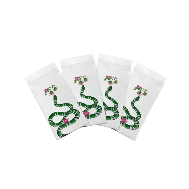 Thistle And Snake Cotton Sateen Dinner Napkins, Pink White