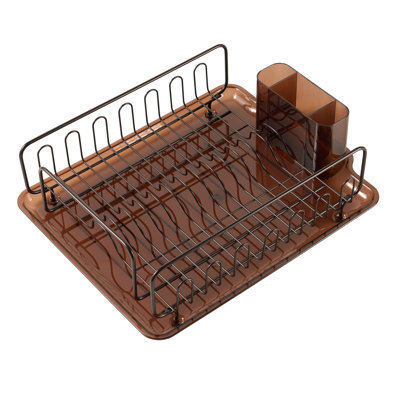 Égouttoir à vaisselle 2 pièces avec égouttoir, support en métal amovible et porte-ustensiles - gris fumée