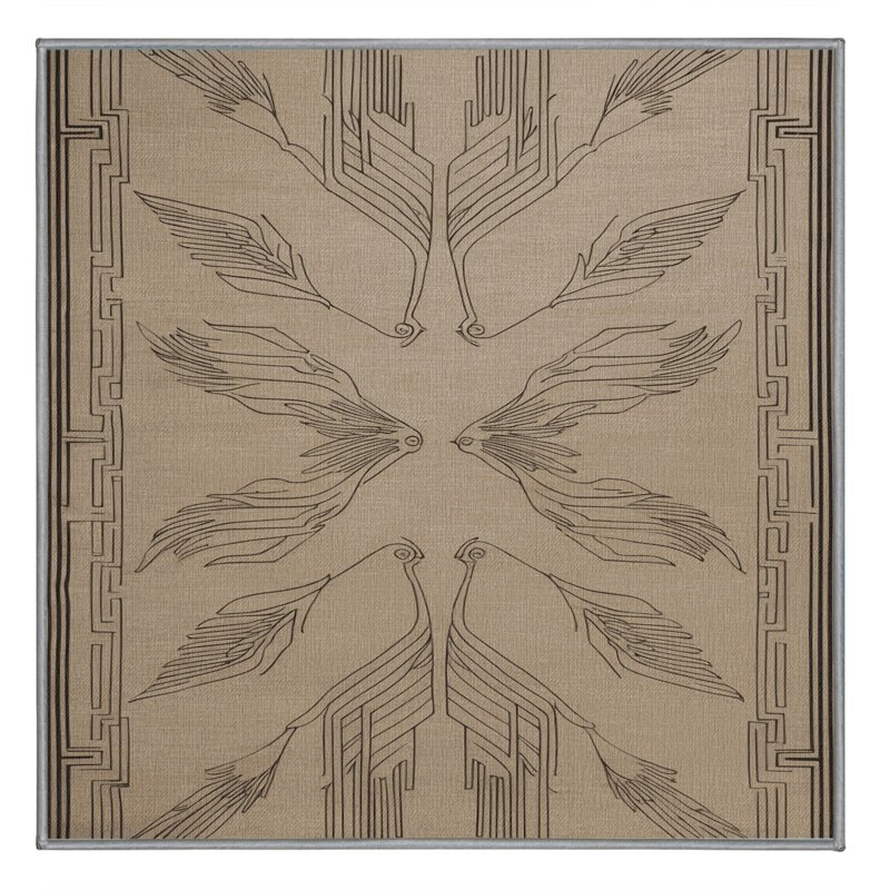 Machine Washable Art Deco Gray Area Rug, Square 3'