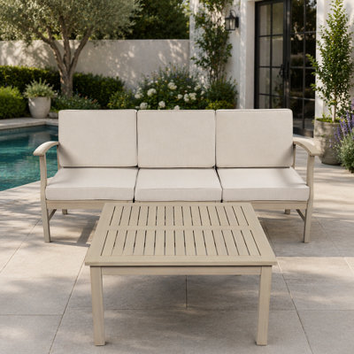 PERLA 3 SEATER SOFA AND TABLE SET, SAND - Durable, Stylish, and Perfect for Outdoor Relaxation