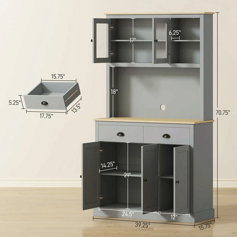 71" Tall Pantry Cabinet Freestanding Kitchen Cabinet, Gray