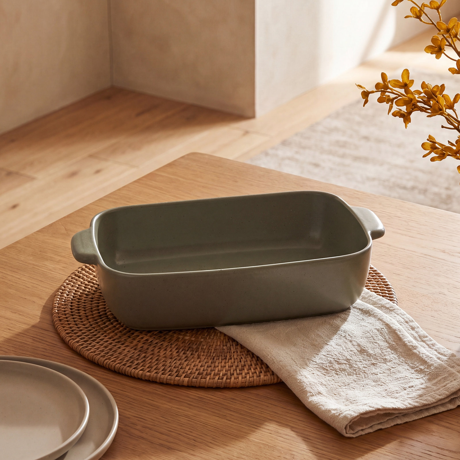 Casafina Pacifica Rectangle Stoneware Baker, Artichoke, 16.1" L x 10.6" W