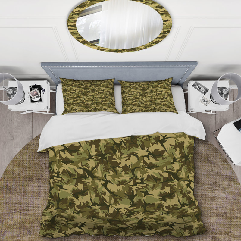 Ensemble de housse de couette en microfibre vert / crème 3 pièces, Housse de couette pour très grand lit et 2 très