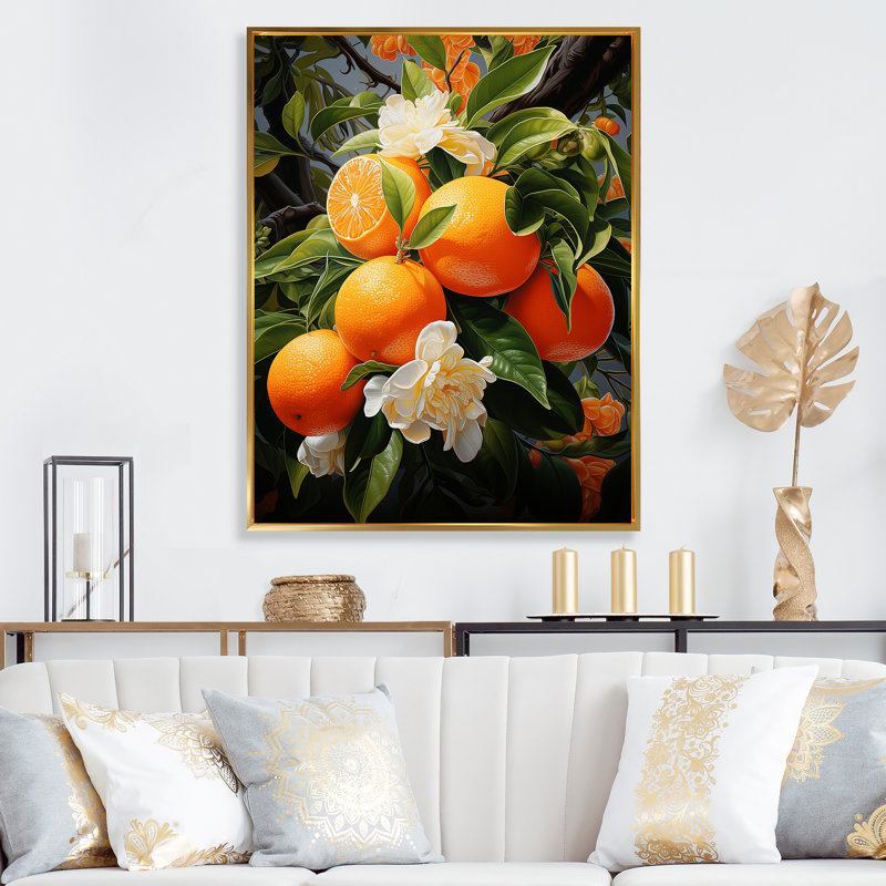 «Dareon Tangerine Tango Bouquet I», reproduction sur toile, H 32 po x l 16 po x P 1 po, Cadre flottant doré