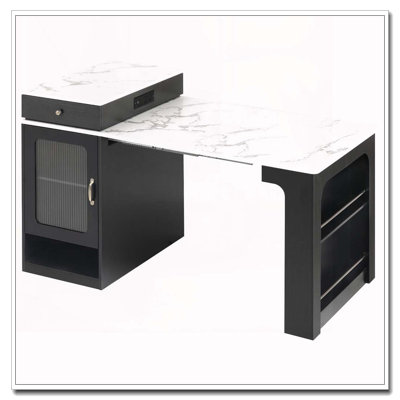 59.5"Kitchen Island With Extendable Dining Table, Kitchen Storage Table With Double-Sided Storage, Kitchen Island With 2 Drawers, Power Outlet, Side Open Shelves, For Kitchen