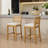 Rustic Full Solid Wood Rattan-Back Bar Stool With Matte Linen Cushion(Set Of 2)-911832896