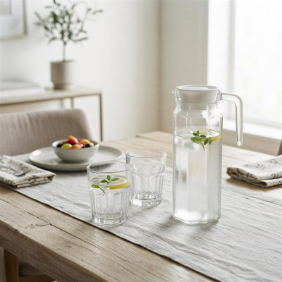 Argon Tableware Glass 1L Water Jug with White Silicone Lid